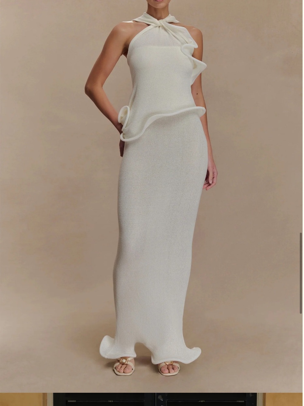 Elegant Cream Halter Mermaid Dress